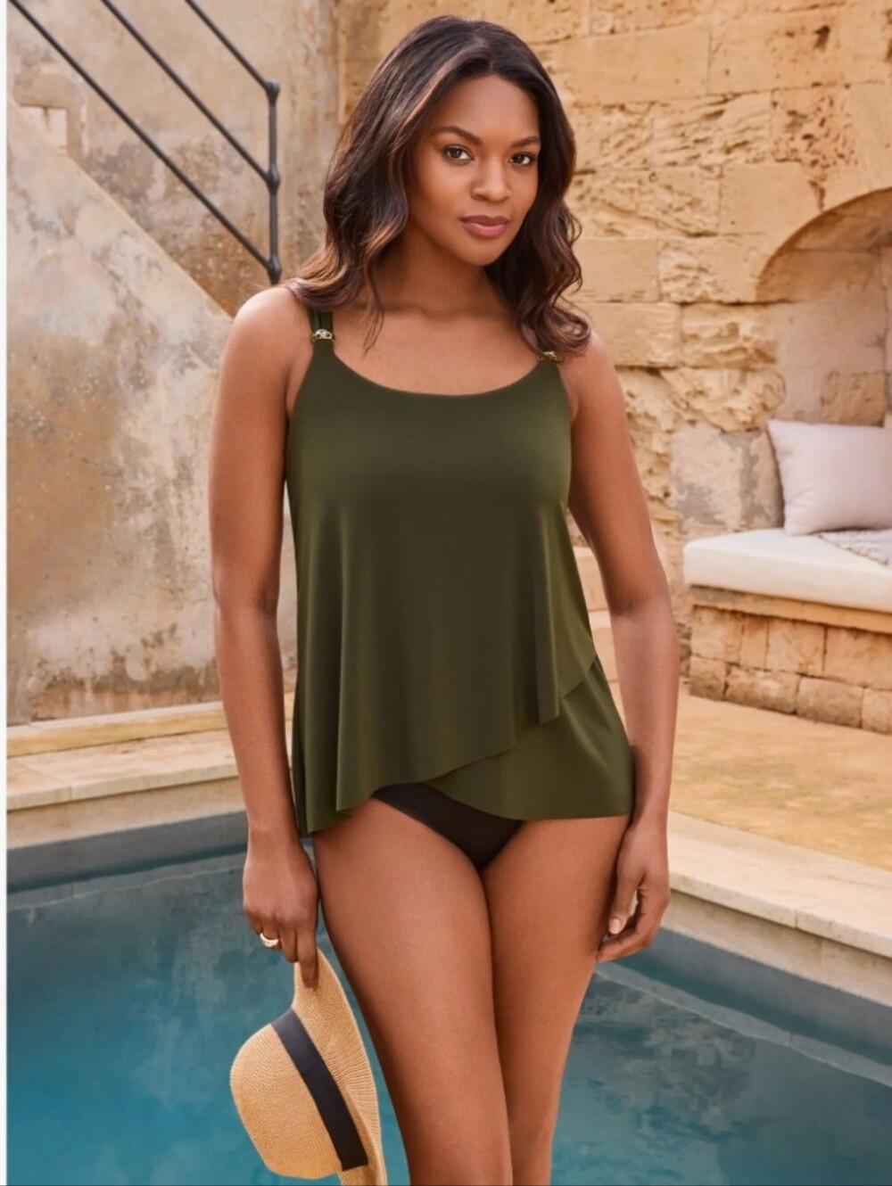 NWT Miraclesuit Razzle Dazzle Underwire Tankini Top Nori - Olive Green 12